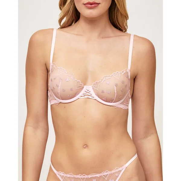 Soutien-gorge corbeille en mesh broderies cœurs