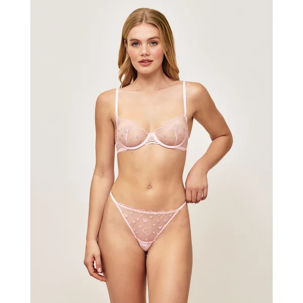 Soutien-gorge corbeille en mesh broderies cœurs