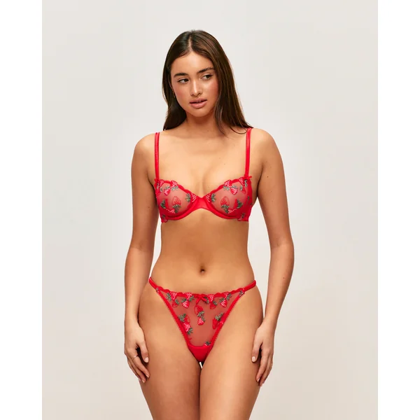 Soutien-gorge corbeille en mesh brodé de fraises