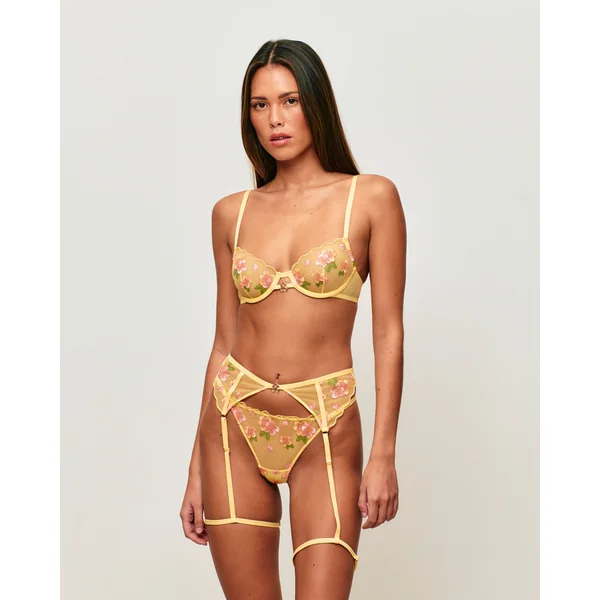 Soutien-gorge corbeille en tulle avec broderies florales et bijou fleur
