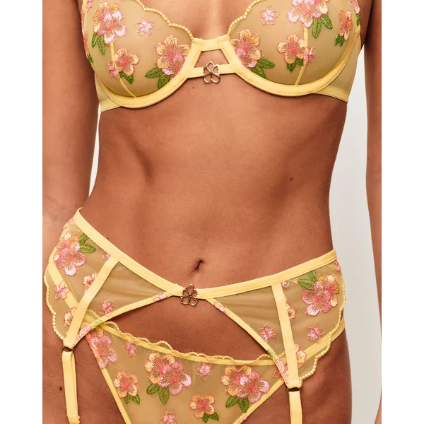 Soutien-gorge corbeille en tulle avec broderies florales et bijou fleur