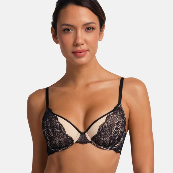 Soutien-gorge légèrement rembourré Noir et beige Dorina