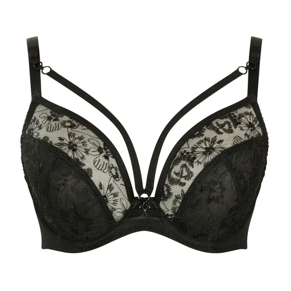 Soutien-gorge Plongeant Armatures en Tulle Brodé - Noir Panache