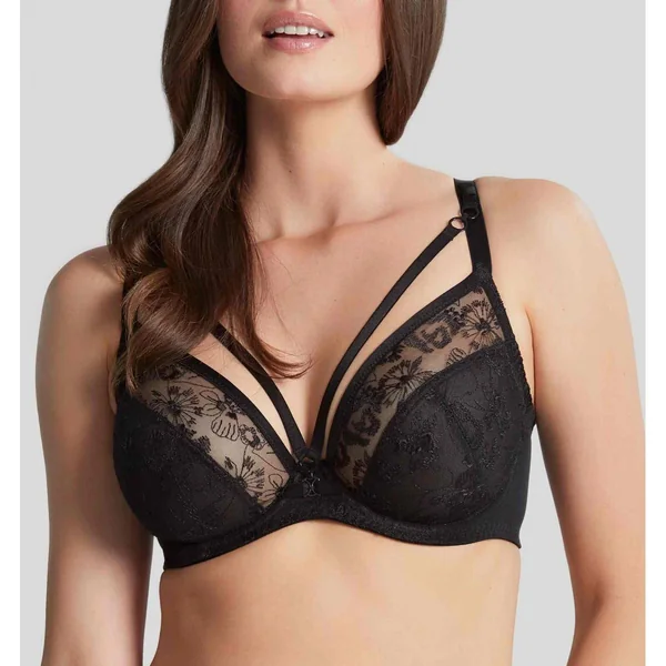 Soutien-gorge Plongeant Armatures en Tulle Brodé - Noir Panache