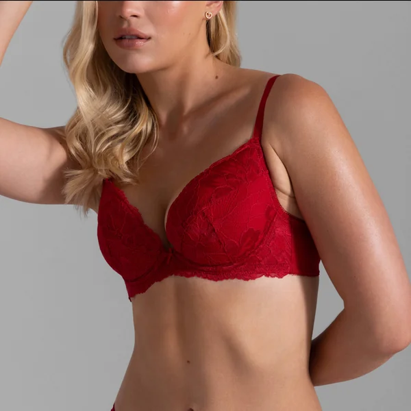 Soutien-gorge plongeant rembourré rouge Dorina