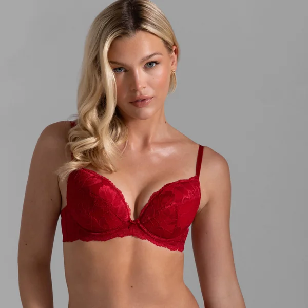 Soutien-gorge plongeant rembourré rouge Dorina