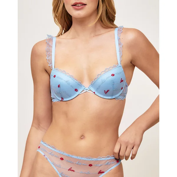 Soutien-gorge push-up avec broderies et messages d'amour