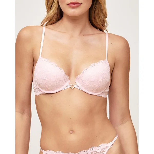 Soutien-gorge push-up en dentelle broderies coeurs