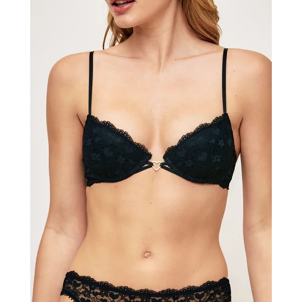 Soutien-gorge push-up en dentelle broderies coeurs