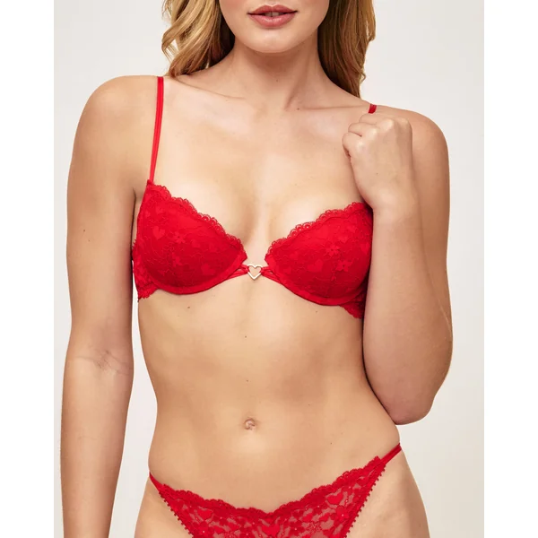Soutien-gorge push-up en dentelle broderies coeurs