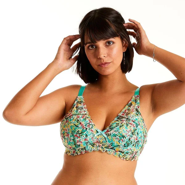 Soutien-gorge sans armatures coque souple turquoise/jaune Elena bleu Pomm Poire