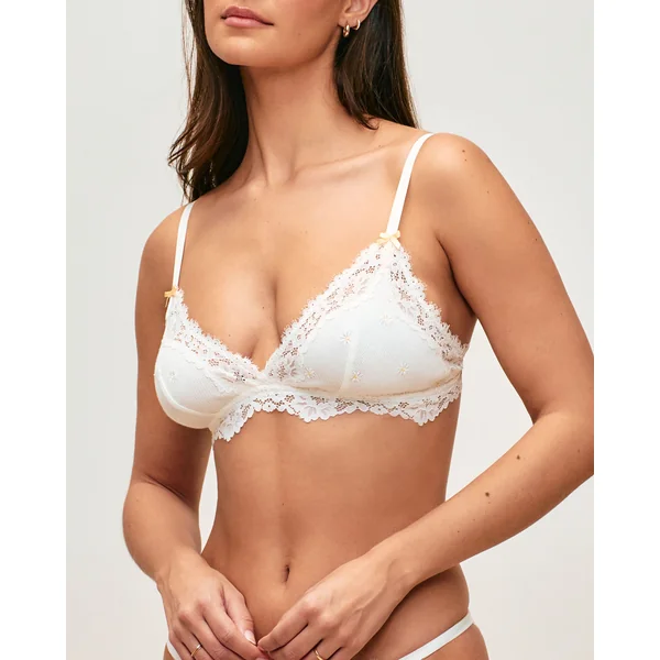 Soutien-gorge triangle en jersey avec dentelle et broderies florales