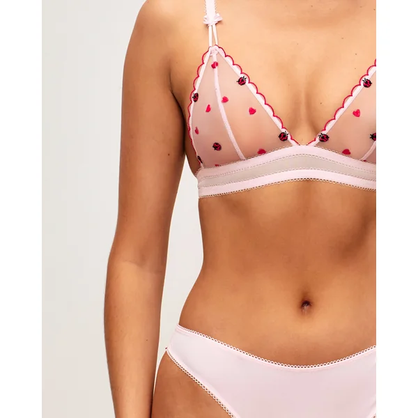Soutien-gorge triangle en mesh brodé de motifs cœurs et coccinelles
