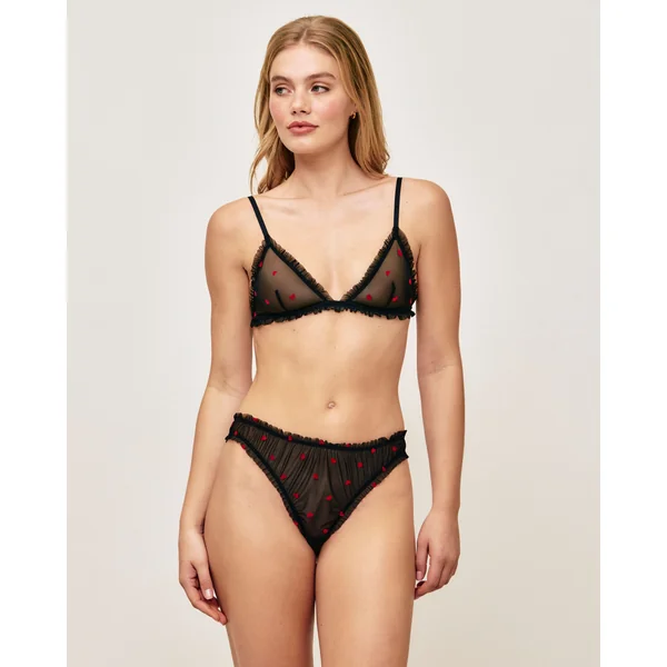 Soutien-gorge triangle en tulle motifs cœurs