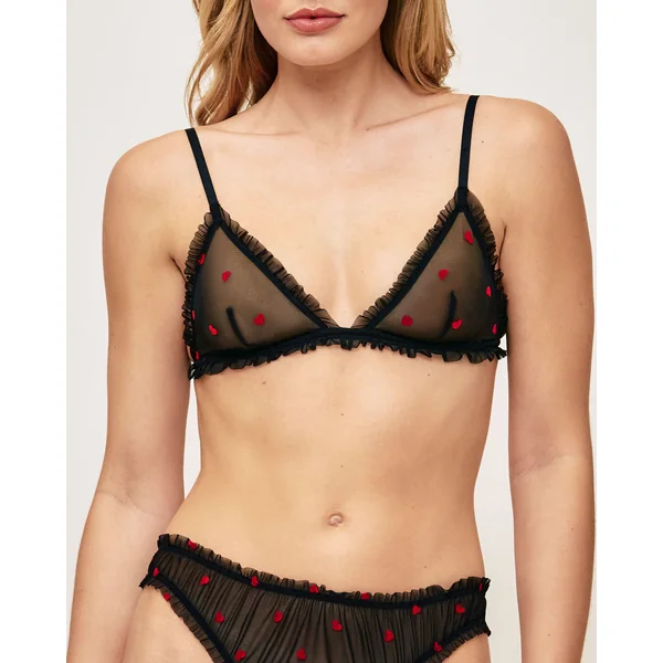 Soutien-gorge triangle en tulle motifs cœurs