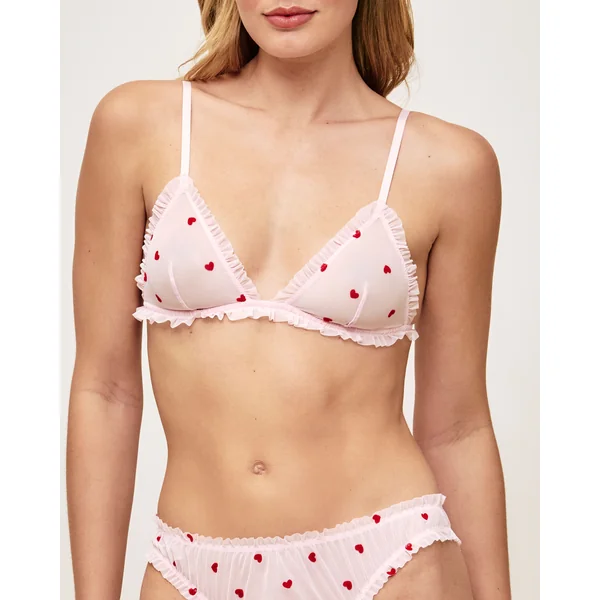 Soutien-gorge triangle en tulle motifs cœurs