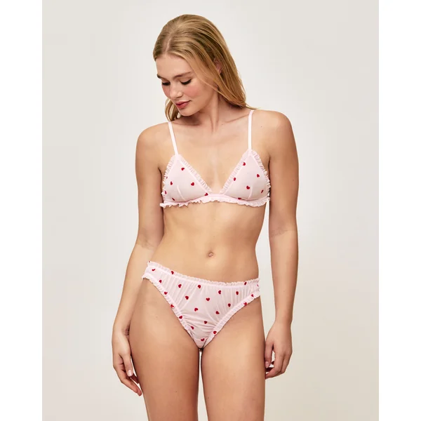 Soutien-gorge triangle en tulle motifs cœurs