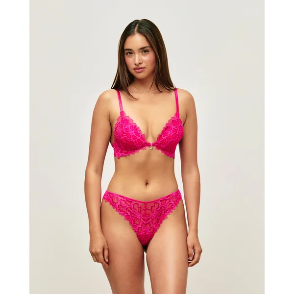 Soutien-gorge triangle push-up en dentelle avec broderies florales et détail bijou