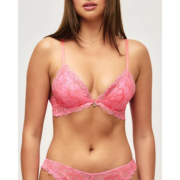 Soutien-gorge triangle push-up en dentelle forale et bijou fleur