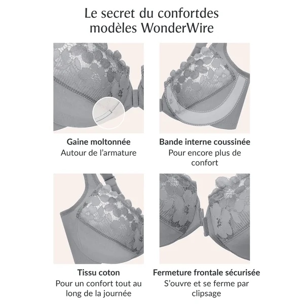 Soutien-gorge WonderWire en Coton à Armatures et Fermeture Frontale, Spécial Grandes Tailles 1241 CHAIR