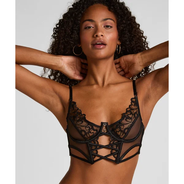 Soutien-gorge à armatures préformé longline Scarlett - Noir