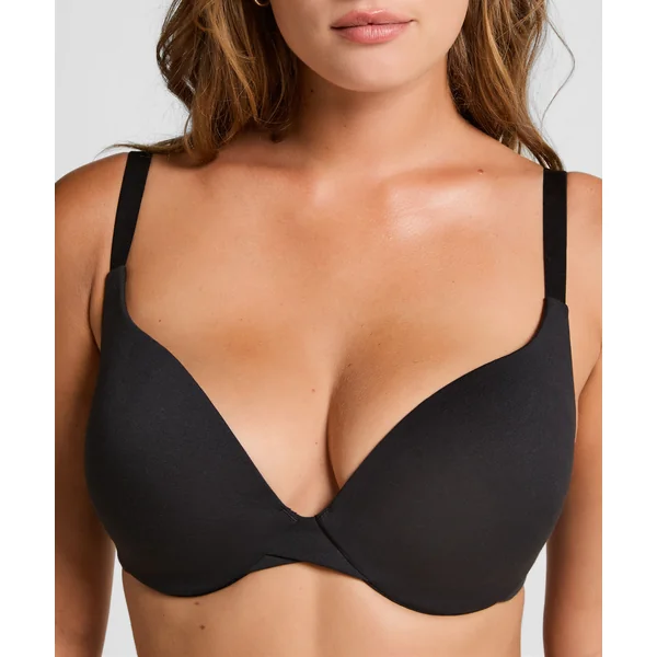 Soutien-gorge à armatures rembourré push-up en coton - Noir