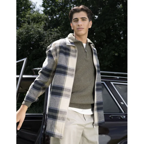 Surchemise à carreaux zippée Naturel