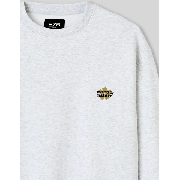 Sweat broderie poitrine Gris clair