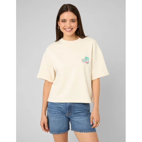 Sweat brodé manches courtes Ecru