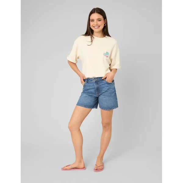Sweat brodé manches courtes Ecru