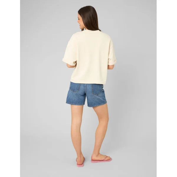 Sweat brodé manches courtes Ecru