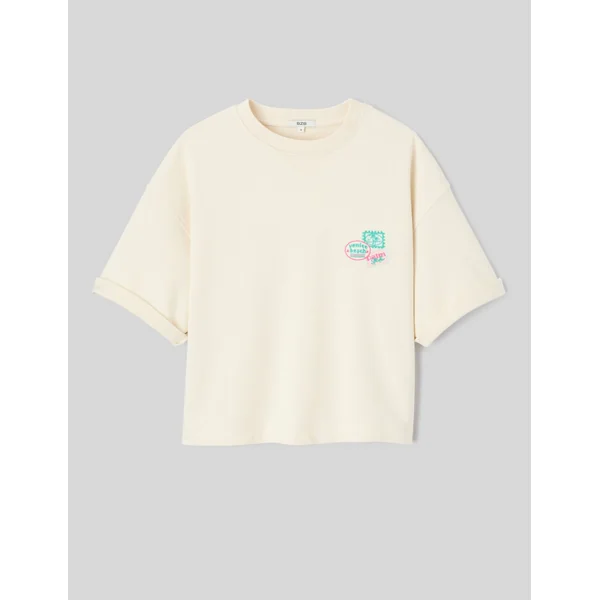Sweat brodé manches courtes Ecru