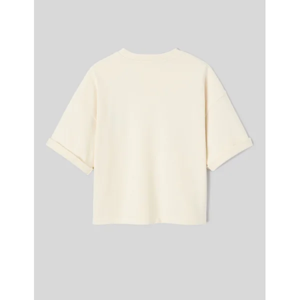 Sweat brodé manches courtes Ecru