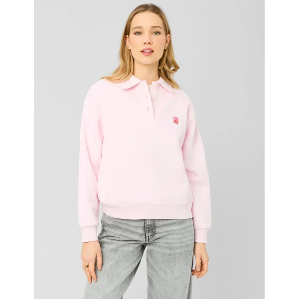 Sweat brodé à col polo Rose pâle