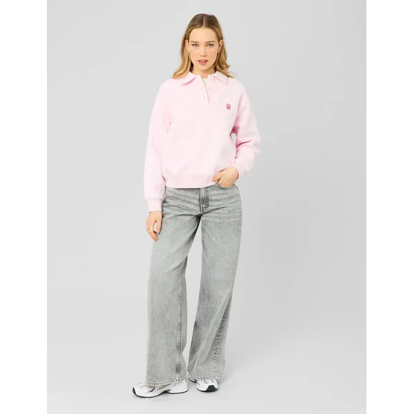 Sweat brodé à col polo Rose pâle
