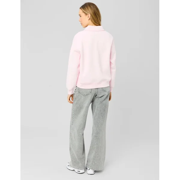 Sweat brodé à col polo Rose pâle