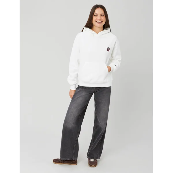 Sweat col capuche broderie poitrine Blanc écru