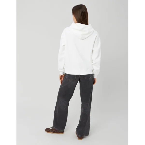 Sweat col capuche broderie poitrine Blanc écru