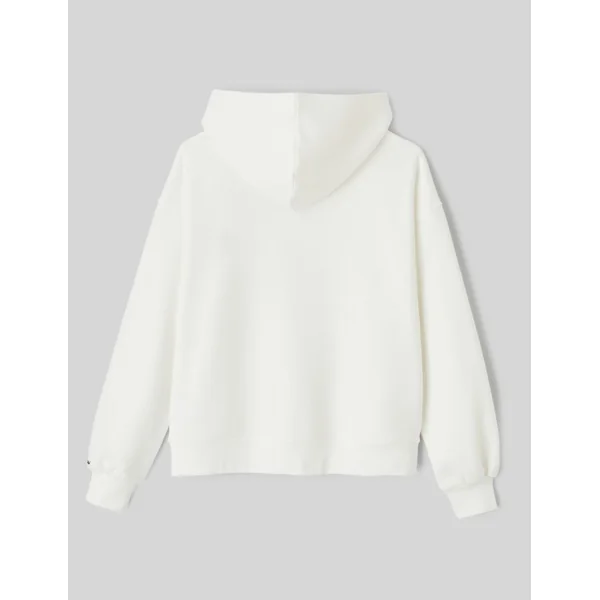Sweat col capuche broderie poitrine Blanc écru