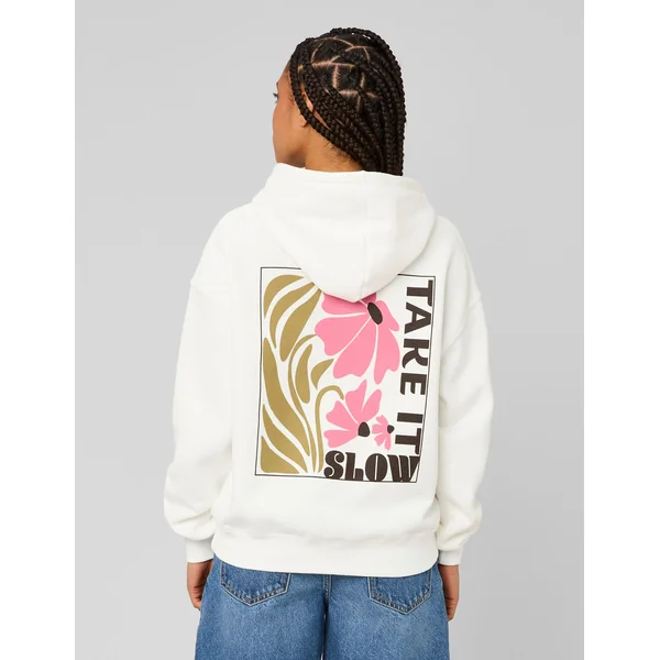 Sweat col capuche imprimé devant / dos Blanc écru
