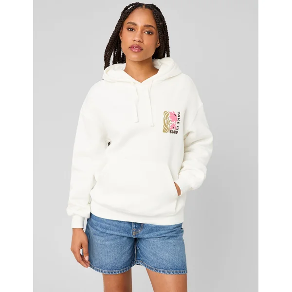 Sweat col capuche imprimé devant / dos Blanc écru