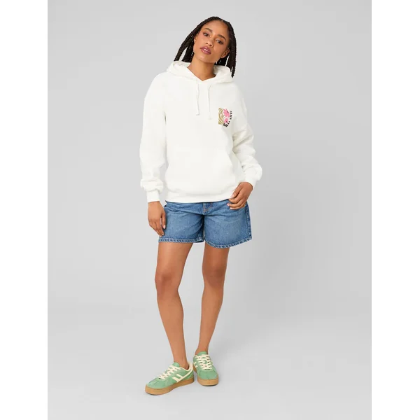 Sweat col capuche imprimé devant / dos Blanc écru