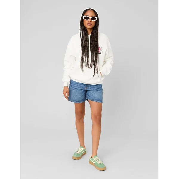 Sweat col capuche imprimé devant / dos Blanc écru