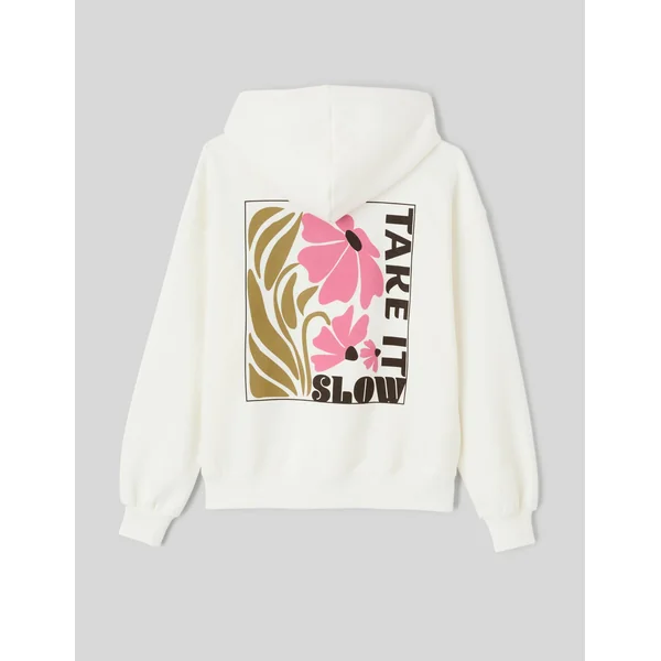 Sweat col capuche imprimé devant / dos Blanc écru
