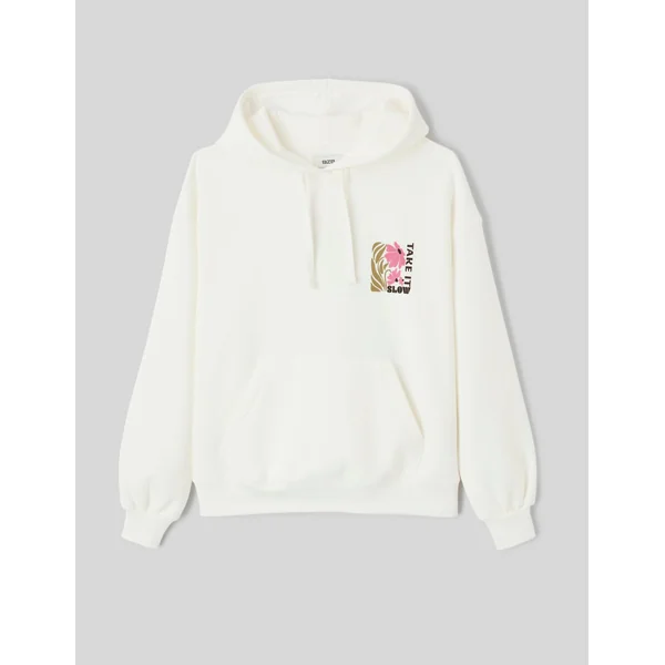 Sweat col capuche imprimé devant / dos Blanc écru
