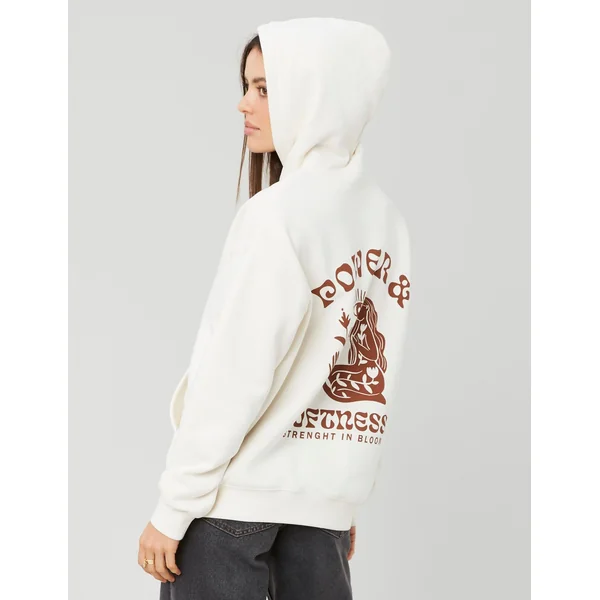 Sweat col capuche imprimé devant/dos Ecru