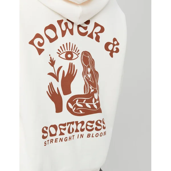 Sweat col capuche imprimé devant/dos Ecru
