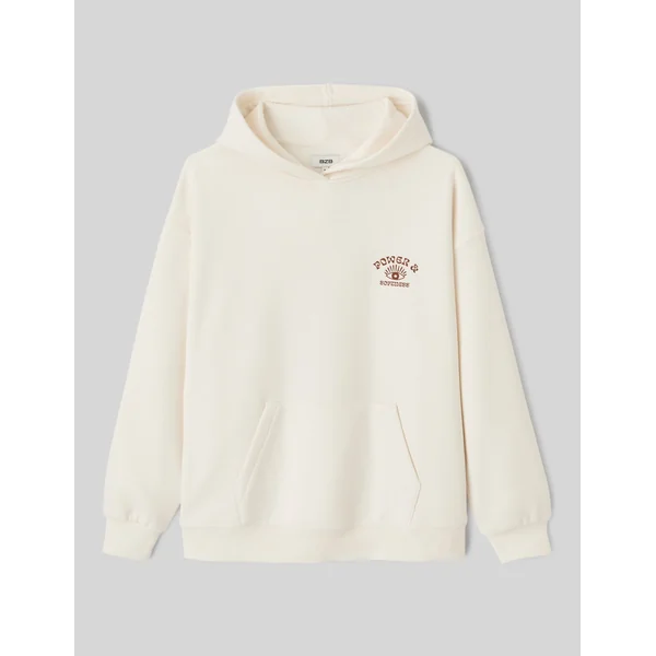 Sweat col capuche imprimé devant/dos Ecru