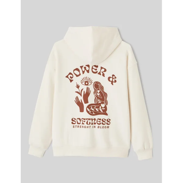Sweat col capuche imprimé devant/dos Ecru