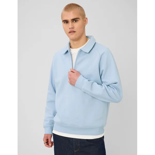 Sweat col polo zippé Bleu clair